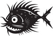 Serrated Scales Angular Creature Fish Emblem with Wicked Gaze Wicked Whiskers Evil Angler Fish Vector Logo