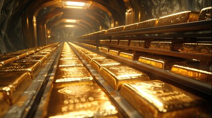 Poster - A vault full of gold bars. Generative AI.