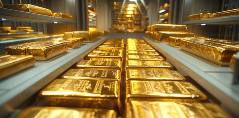Poster - A vault full of gold bars. Generative AI.