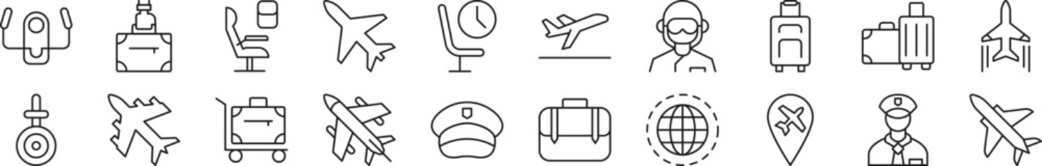 Poster - collection of outline symbol of pilot. editable stroke. simple linear illustration for stores, shops