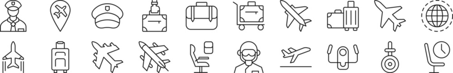 Poster - pilot linear vector icons collection. editable stroke. simple linear illustration for web sites, new