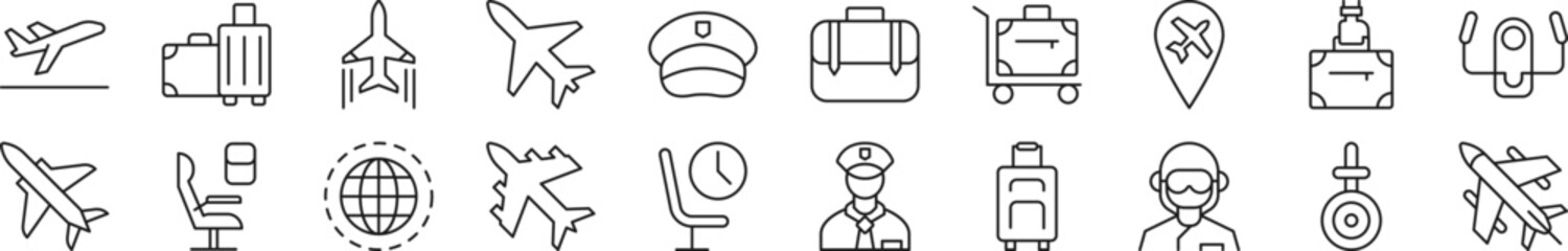 Poster - pack of line icons of pilot. editable stroke. simple outline sign for web sites, newspapers, article