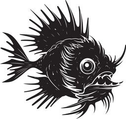 Sticker - Ghostly Guide Malevolent Fish Icon Concept Venomous Visage Sinuous Angler Vector Art