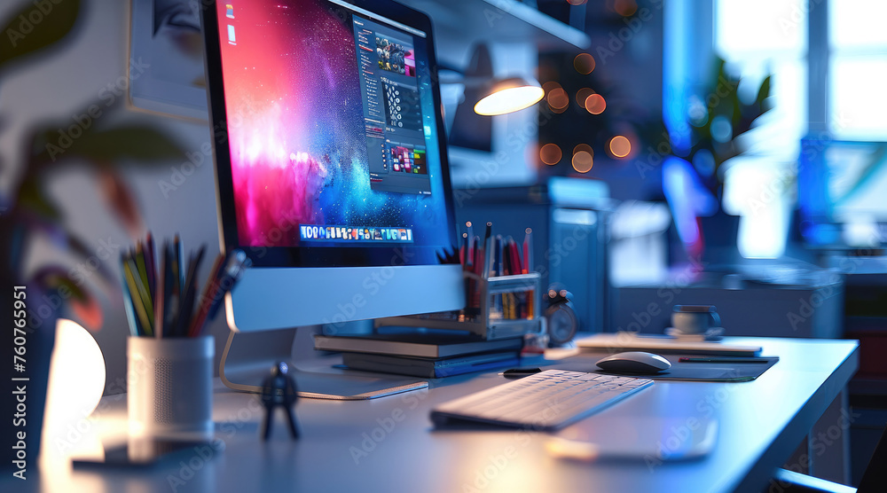 A graphic designer desk with the touch of graphics tab. Generative AI ...