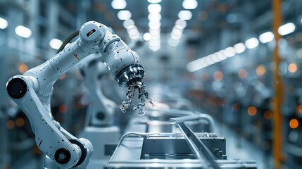 Aufkleber - Assembly and movement of small shiny objects using robotic arms in aerospace manufacturing. Generative AI.