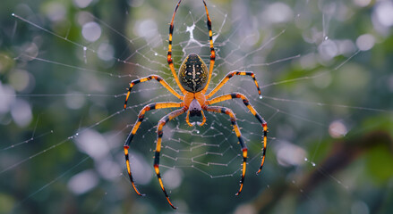 Golden orb-weaver spider in its web in the jungle