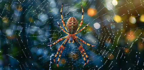 Golden orb-weaver spider in its web in the jungle
