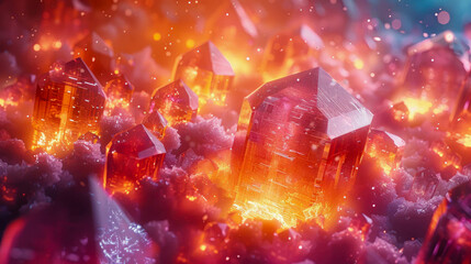 Poster - Magic crystal background abstract red glowing crystals with bokeh defocused lights