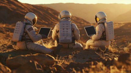 astronauts with laptops on mars generative ai