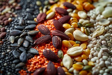 Wall Mural - Macro photo of healthy assorted seeds and nuts