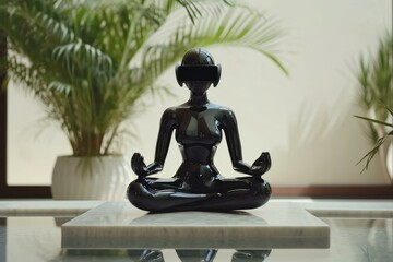 Poster - Programmed Robot android meditating. Sexy ai. Generate Ai