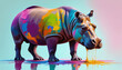 Colorful hippopotamus painted in various colors. Conceptual artwork. Generative AI.

