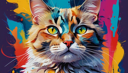  Colorful cat in printing colors. Generative AI.

