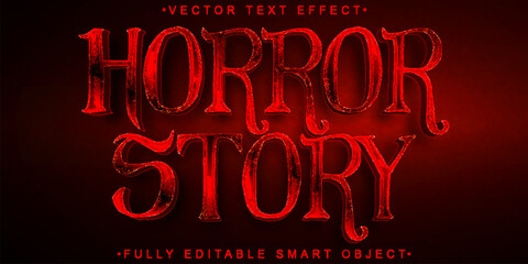 Poster - Red Cartoon Horror Story Vector Fully Editable Smart Object Text Effect