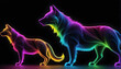 Growling Neon Abstract  multicolored Dog on a dark bokeh background
