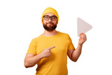 Fototapeta Abstrakcje - man pointing at play button sign isolated on transparent background