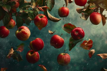 Poster - Juicy Red green apples. Nutrition ripe. Generate Ai