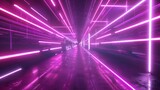 Fototapeta Sawanna - Glowing purple laser neon lights tunnel neon backgrounds. AI generated image