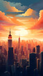 Stunning Sunset Over Metropolitan City - Digital Vector Illustration