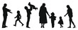 © Iraxbd - A mother and child holding hands walking together silhouette black filled vector Illustration icon. Set of Mother's and Child silhouette. Family parent and childs silhouettes set. children silhouette