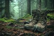Rugged Army boots dirty forest. White combat. Generate Ai