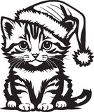 Fototapeta Tęcza - Cute Kitten Wearing a Santa Hat Illustration