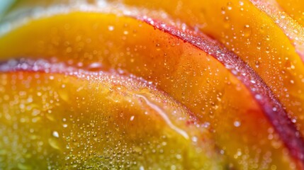 Wall Mural - Macro photography of mango slice edges, highlighting intricate textures and vibrant gradient.