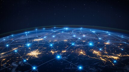 Poster - Global network connection  earth encircled by innovative perceptron lines for enhanced connectivity
