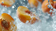 Peach dropped into water with bubbles
