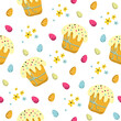 Easter cake or Easter sweet bread or Paska isolated. Panettone cake. Seamless pattern, Hand drawn vector illustration.