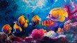 A group of colorful tropical fish swimming gracefully amidst a coral reef, their vibrant hues painting the ocean floor.