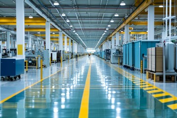 Poster - Industrial Assembly line background. Future factory. Generate Ai