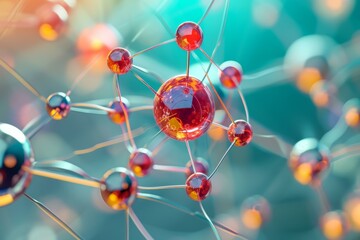 Poster - Advanced Atomic future structure. Blue sphere determines properties and behavior elements. Generate AI