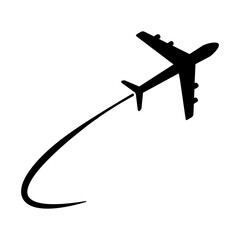 Wall Mural - Airplane flying silhouette. Plane with speed line symbol. Vector illustration isolated on white.