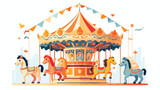 Fototapeta Konie - A cheerful scene of animals riding on a carousel at