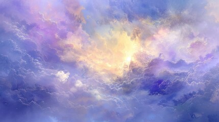 Wall Mural - a painting of clouds in the sky with a plane in the foreground and a plane in the foreground.