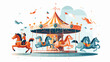 A cheerful scene of animals riding on a carousel in