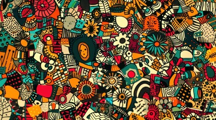 Sticker - a very colorful wallpaper with lots of different shapes and sizes of things on it, including flowers, leaves, and dots.