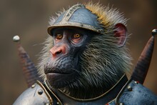 Historical Medieval Monkey Baboon Shot. Animal Art. Generate Ai