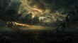 Dark Clouds' Tumultuous Dance with Human Endeavors: A Dramatic Representation of Nature's Stormy Mood