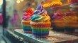 creative rainbow cupcakes with icing and sprinkles baked to celebrate pride and the LGBTQIA community