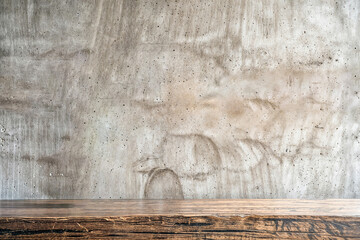 Poster - Wooden table top on concrete wall background, product display montage