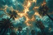 Palm Trees in the Midst of a Fierce Storm, Tropical Storm or Hurricane Typhoon. Generative AI.
