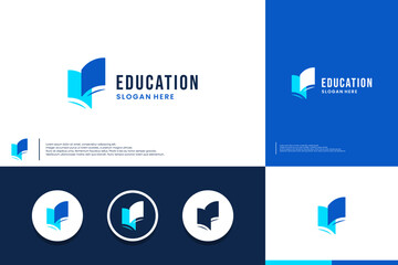 Wall Mural - paper book logo , education symbol, logo design template.