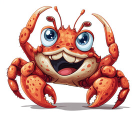 Wall Mural - Cartoon illustration of a cheerful red crab with big expressive eyes and a friendly smile.