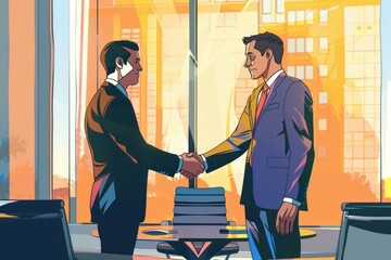 Wall Mural - two business men are shaking hands in an office room