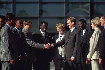 Wall Mural - group of business people shake hands in front of a team