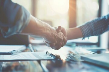 Wall Mural - business people shaking hands over documents