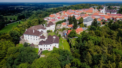 Sticker - The magnificent castle Nové Hrady , a stunning example of Gothic architecture nestled in the heart of the South Bohemian Region, Czech Republic.