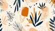 a close up of a pattern of plants and leaves on a white background with oranges and browns on it.